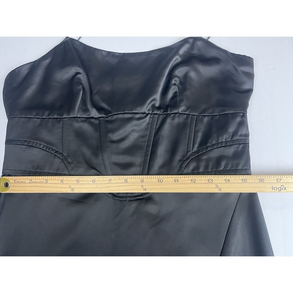 JASON WU Black Satin Corset Boning Bustier‎ Front Slit Midi Zip Dress L - Picture 9 of 13